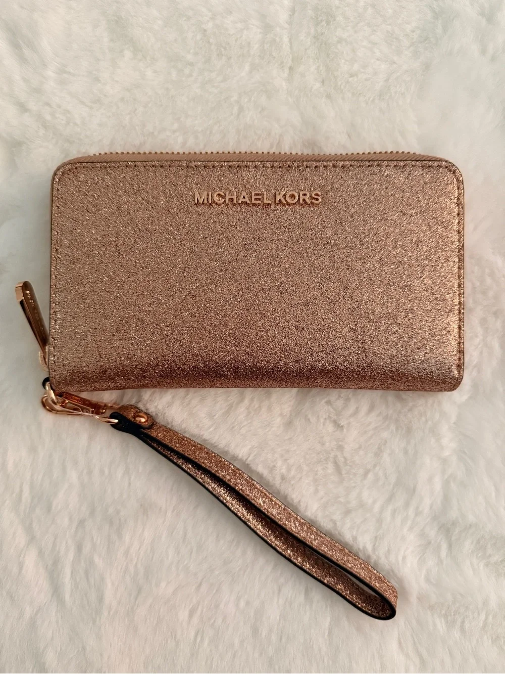 Michael Kors Rose Gold Zip Tech Wristlet